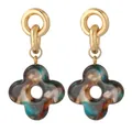 Boucles d'oreilles doubles anneaux dorés avec pendentif trèfle en résine marbrée - Trèfle Marbre Bleu Vert Café (EH00130)