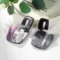 U-shaped geometric earrings with black and purple marble texture acrylic and gold ring link - Grey Purple Water Pattern (EH00064)
