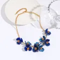 Floral acrylic necklace with gold chain and translucent blue flower pendant charm - Blue