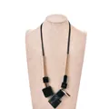 Minimalist black acrylic geometric pendant necklace on a long black wax cord - Dark Blue