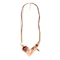 Ethnic style long sweater necklace with amber-textured resin blocks and golden tubes - Washed Light Coffee