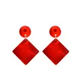 Fashionable red geometric acrylic drop earrings with round studs and square pendants - Round and Rhombus Style / Red (EH00013)