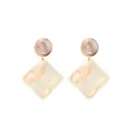Pink marbled acrylic geometric drop earrings with gold studs and rhombus pendant - Round and Rhombus Style / Whitened Light Coffee (EH00013)