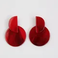 Elegant geometric red marble acrylic earrings featuring nested circular and round designs - Semicircle and Round Style / Dark Red (EH00053)
