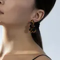 Three-tier irregular tortoiseshell acetate drop earrings for women in vintage brown - Coffee Tortoiseshell Triple Drop Style (EH00237)