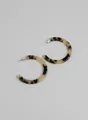 Retro C-shaped acetate hoop earrings with classic tortoiseshell pattern and silver pins - Beige Black Spotted C-Hoop (EH00194)