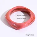 Square geometric resin bangle with pink and brown marble pattern and sizing details - Square Style (44#)