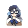 Broche femme en acrylique bleu marine avec lunettes et nœud papillon - Bleu saphir