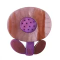 Vintage acetate sunflower brooch with marble texture and dusty rose pink flower petals - Purple Large Floral