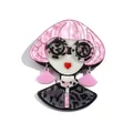 Chic acrylic profile brooch with pink pearlescent hair and leopard print accents - Pink Water Pattern & Leopard Style
