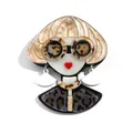 Artistic bob hairstyle acrylic brooch with leopard sunglasses and red heart lips - Light Coffee Water Pattern & Leopard Style