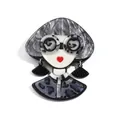 Artistic acrylic lady brooch with leopard print collar and heart shaped glasses - Black & Gray Water Pattern & Leopard Style