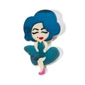 Handmade acrylic cartoon brooch featuring a girl in a blue dress with pink heels - Dark Blue