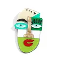 Abstract face acrylic brooch with pop art geometric features in multi-color finish - Multicolored Green