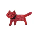Broche chat mignonne en acrylique rouge foncé avec texture marbrée et paillettes dorées - Rouge Étoilé