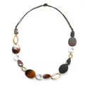 Long geometric acrylic necklace featuring brown and amber resin charms on a cord - Dark Coffee Marbled