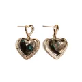 Boucles d'oreilles cœur dorées avec pendentif en résine marbrée et zircone - Style Cœur Bleu Vert Café (EH00132)
