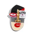 Picasso style abstract face acrylic brooch with glitter and 3D layered details - Multicolor Black