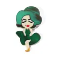 Acrylic Marilyn Monroe style brooch featuring a dark green marble textured dress - Green