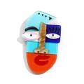 Abstract Picasso-style acrylic face brooch with bold multicolor geometric design - Multicolor Blue