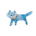 Broche chat en acrylique bleu pailleté avec nœud doré et texture effet nuage - Bleu Vert Étoilé