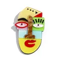 Abstract colorful acrylic face brooch with artistic Picasso style and marble patterns - Multicolor Yellow