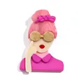 Acrylic caricature brooch with pink hair and golden glitter sunglasses accessory - Starry Pink