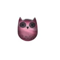 Pink marbled owl brooch with silver metal frame and intricate feather details - Dark Red Owl