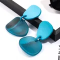 Handmade blue geometric acrylic drop earrings with marble texture and matte finish - Marble Pattern Irregular (EH00141) / Cyan