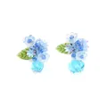 Handcrafted blue acrylic flower earrings with bell-shaped pendants on white background - Floral Dangle Style / Blue