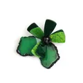 Artistic acrylic flower brooch with green marble texture and black faceted center bead - Olive Green