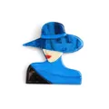 Artistic acrylic brooch featuring a profile of a woman with a wide blue marble hat - Blue