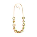 Detail of gold chain necklace with orange and green acrylic rings and lobster clasp - Green Orange