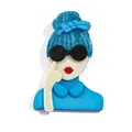 Pop art acrylic brooch of a stylish lady wearing sunglasses in vibrant blue shades - Starry Blue