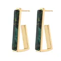 Chic geometric rectangular acrylic earrings with gold frame and green marble texture - Dark Green