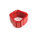 Detail of red marble texture acrylic beads on an elastic bracelet with rectangular links - Red