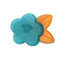 Blue acrylic flower brooch with orange leaves and a glossy finish for suits - Blue Green and Yellow