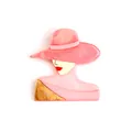 Modern lady brooch with pink glitter wide brim hat and marble textured shoulders - Pink