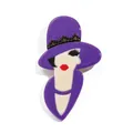 Elegant purple acrylic brooch featuring a retro modern woman profile in a lace hat - Purple