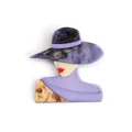 Art Deco acrylic brooch of a woman in purple hat with amber marble accents - Light Purple