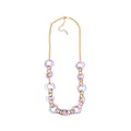 Minimalist acrylic ring pendant necklace with gold chain and marble texture circles - Light Blue Purple