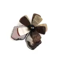 Chic acrylic flower brooch featuring elegant brown marble texture and black bead center - Grey Brown