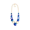 Chic gold chain necklace featuring dark blue acrylic water ripple circular pendants - Choker Necklace / Sapphire Blue