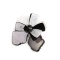 Floral acrylic brooch with marble texture white, grey, and black layered petals - Grey Black White