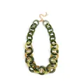 Acrylic chain necklace with dark green and amber link rings and gold-plated metal clasp - Matcha Green