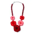 Bohemian acrylic flower necklace featuring red and pink camellia pendants with bold chain - Dark and Light Red