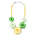 Bohemian acrylic flower necklace with yellow chain and vibrant green resin charms - Yellow Green Mixed