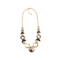 Bohemian gold chain necklace with marble-textured acrylic discs and ring pendants - Choker Necklace / Light Grey Coffee