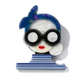 Artistic acrylic brooch featuring an illustrated girl with glasses and striped nautical shirt - White Water Pattern Blue Fragment Brooch