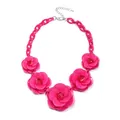 Bohemian acrylic necklace featuring five vibrant pink rose pendants on a plastic chain - Rose Red